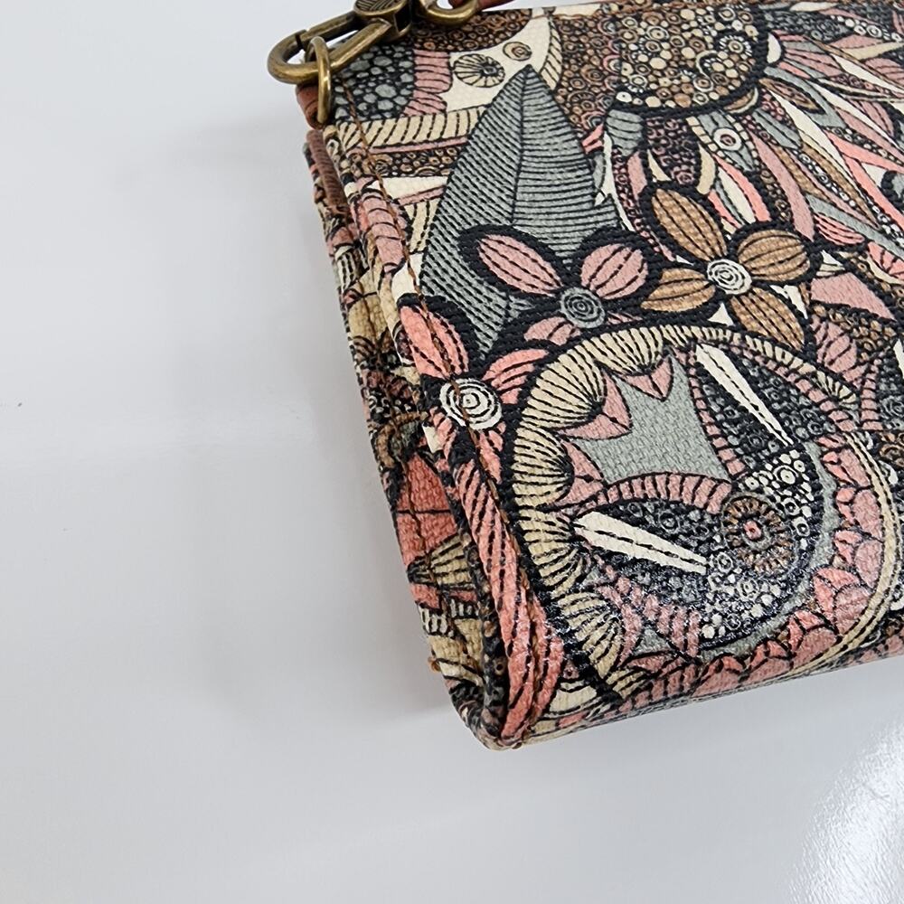 Sakroots Wristlet Wallet Floral Crossbody Strap Brown Phone Pocket Strap Missing - Picture 7 of 16